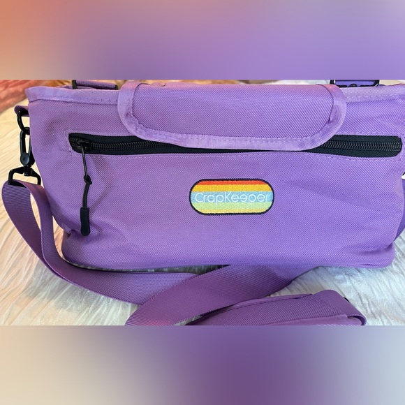 The Crapkeeper Handbags - The Crapkeeper organizer bag in lavender& lime adjustable strap water resistant